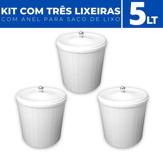 Imagem de Kit 3 Lixeiras Cesto de Lixo Anel Porta Saco Plástico 5 LT