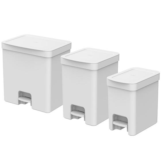 Imagem de Kit 3 Lixeiras com Pedal e Aro Interno 6 Litros 12 Litros e 20 Litros OU Trium Branco