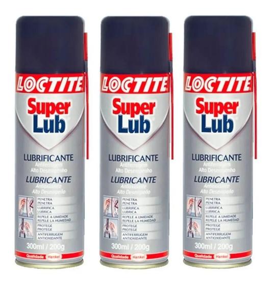 Imagem de Kit 3 lubrificante óleo desengripante spray 300ml super lub loctite