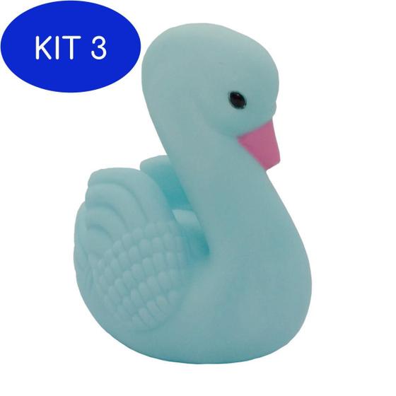 Kit 3 Luminária Abajur Luz Led Cisne Decoração Infantil Azul Onyx