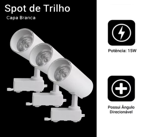 Imagem de Kit 3 Luminária Branco Trilho Spot Led 15W 3500K Branco Quente