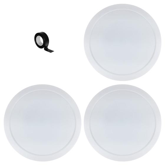 Imagem de Kit 3 Luminaria De Teto 24W Redonda Sobrepor 127V/220V 28,5X28,5Cm 6500K Branco Frio Para Area Interna Quarto Sala De Estar Jantar Cozinha Lavanderia