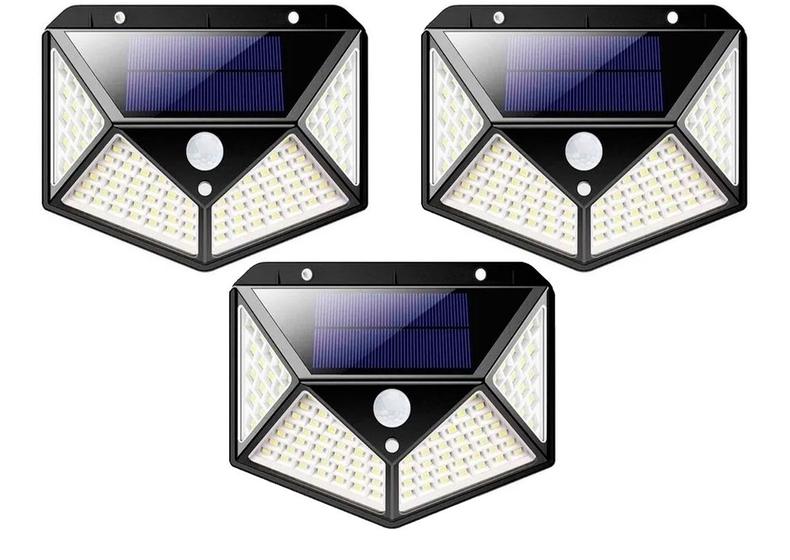 Imagem de Kit 3 Luminária Energia Solar Parede 100 Led Sensor Presença 3 Funções Lampada