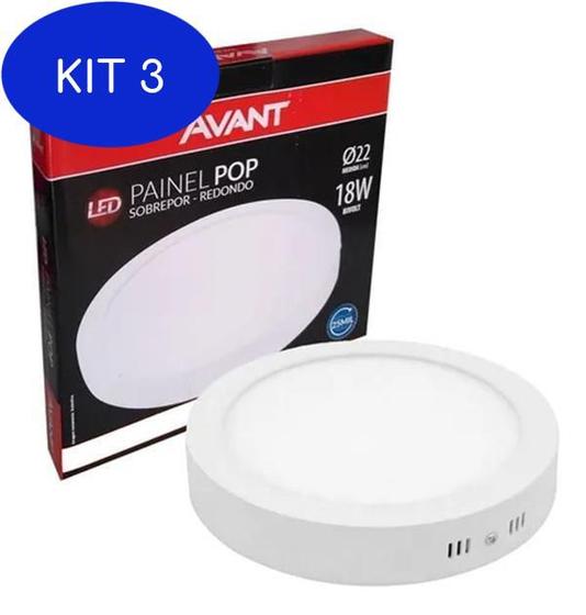 Imagem de Kit 3 Luminaria Led 18W Redonda Sobrepor 6500K Branco Frio