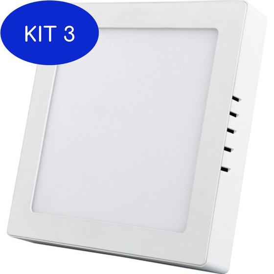 Kit 3 Luminária Painel Led Quadrado 18W Embutir 6500K Bivolt Black