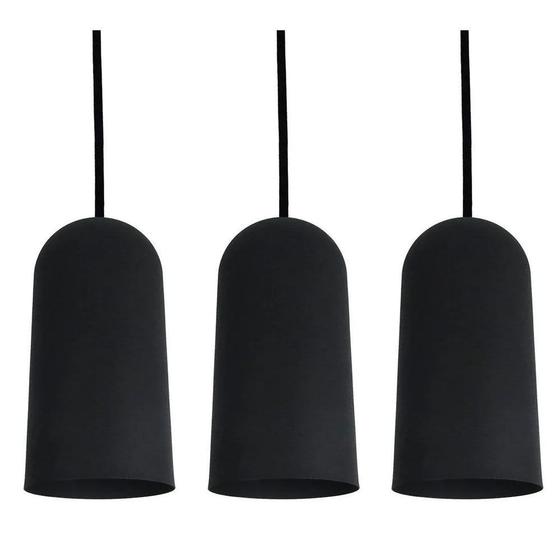 Kit 3 Luminária Pendente Cilíndrico 33x15cm Aluminium Preto TKS