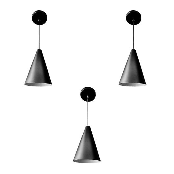 Kit 3 Luminária Pendente Cone Com Interior Branco Brilho Com Fiação 110