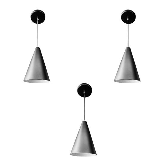 Kit 3 Luminária Pendente Cone Com Interior Branco Brilho Com Fiação 110