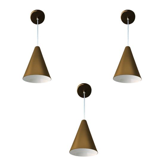 Kit 3 Luminária Pendente Cone Com Interior Branco Brilho Com Fiação 110