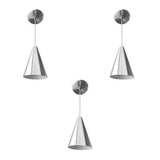 Kit 3 Luminária Pendente Cone Com Interior Branco Brilho Com Fiação 110
