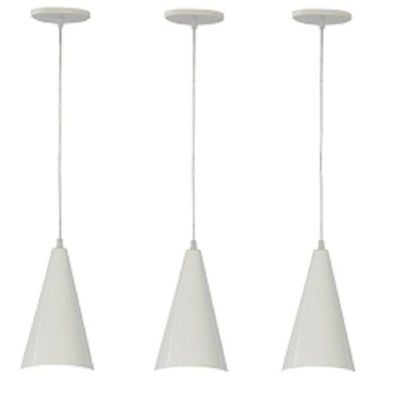 Kit 3 Luminária Pendente Cone de Alumínio Branco Mundial Luz Lustre