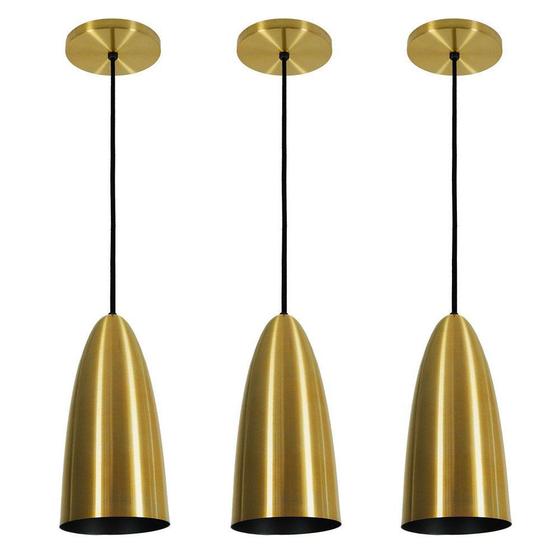 Kit 3 Luminária Pendente Oval 29x13cm Aluminium Dourado TKS