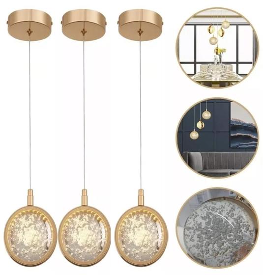 Imagem de kit 3 Luminária Pendente Refletor Led Bola bolhas Saturno Cristal Redondo Brilho