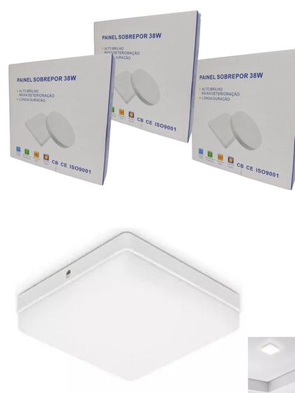 Imagem de Kit 3 Luminária Plafon Led Borda Infinita 38W Sobrepor Quadra Bvolt Neutro 4000k 22cmx22cm Ilumimax