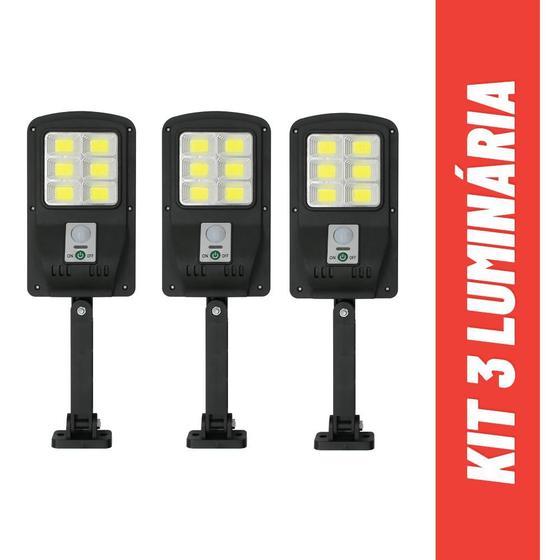 Kit 3 luminária solar leds iluminação area externa led sem fio Solar