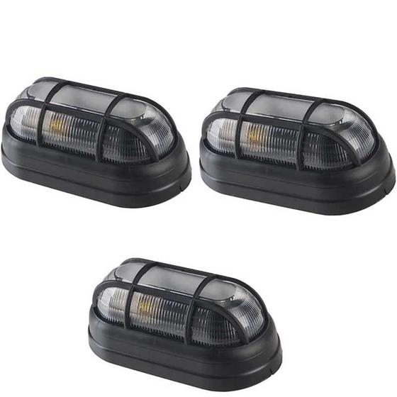 Kit 3 Luminária Tartaruga Externa Preta Com Grade E27 OPL Luminária