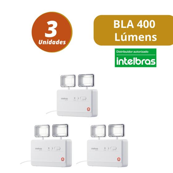 Kit 3 Luminárias de emergência 400 lumens 2 faroletes BLA 400 Intelbras Luminária de
