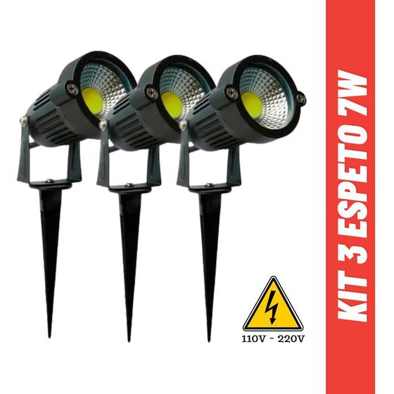 Imagem de Kit 3 Luminárias Elétrica Espeto Jardim 7w Com Lâmpada Led 