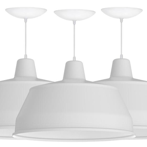Kit 3 Luminarias Pendente Bedd 16 Retrô Branco Fosco/Branco Shop Da