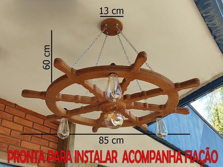 Imagem de Kit 3 Lustre Luminária Pendente 85cm Leme De Navio 4B