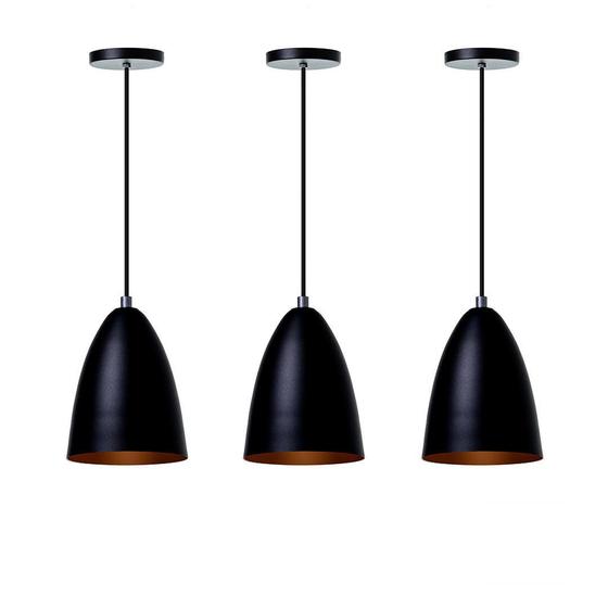 Imagem de Kit 3 Lustre Pendente Bala P Preto Alumínio Decoração