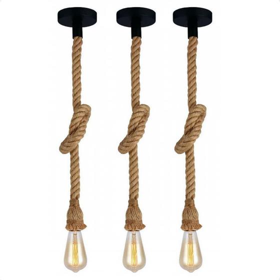 Imagem de Kit 3 Lustre Pendente Bravalumi Corda Rustic E27 Bivolt
