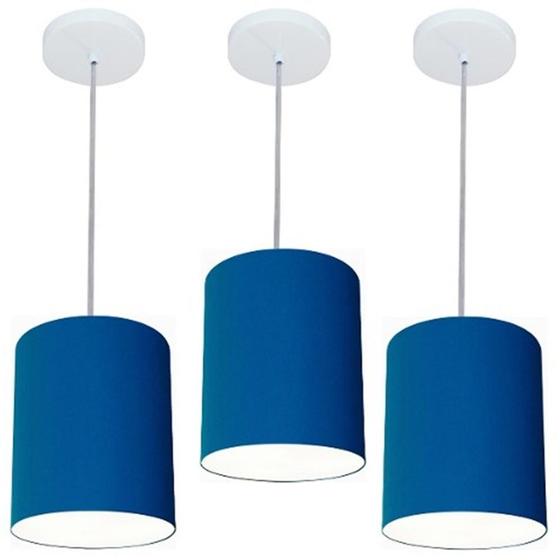 Imagem de Kit/3 Lustre Pendente Cilíndrico Md-4012 Cúpula em Tecido 18x25cm Azul Marinho - Bivolt