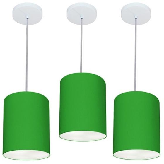 Imagem de Kit/3 Lustre Pendente Cilíndrico Md-4012 Cúpula em Tecido 18x25cm Verde Folha - Bivolt