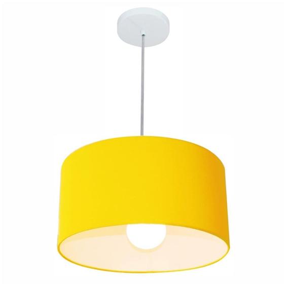 Imagem de Kit/3 Lustre Pendente Cilíndrico Md-4031 Cúpula em Tecido 40x21cm Amarelo - Bivolt