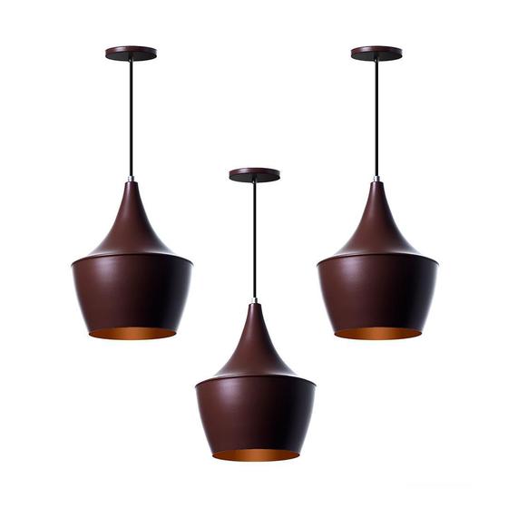Imagem de Kit 3 Lustre Pendente Interno Balão Marrom Com Cobre