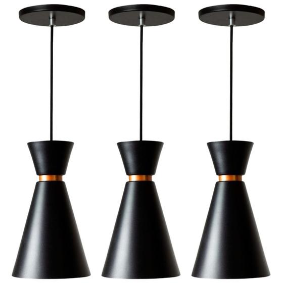 Imagem de Kit 3 Lustre Pendente Pequim Preto Para Decoração Gourmet