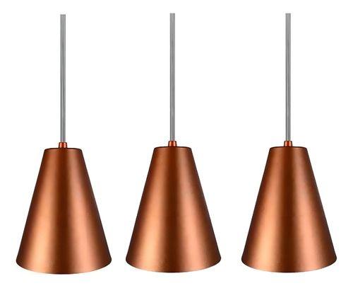 Imagem de Kit 3 Lustre Pendente Teto de Alumínio Cone Cobre Com Fio de 1,5m