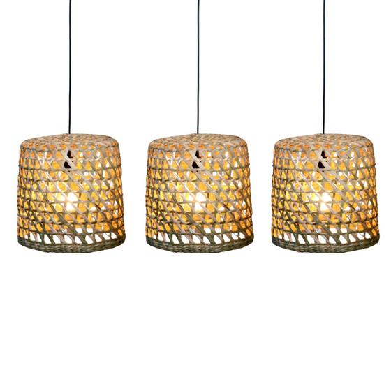 Kit 3 Lustre Rustico Pendente Luminária Teto Taboa Fibra Natural Tamanhos P M G