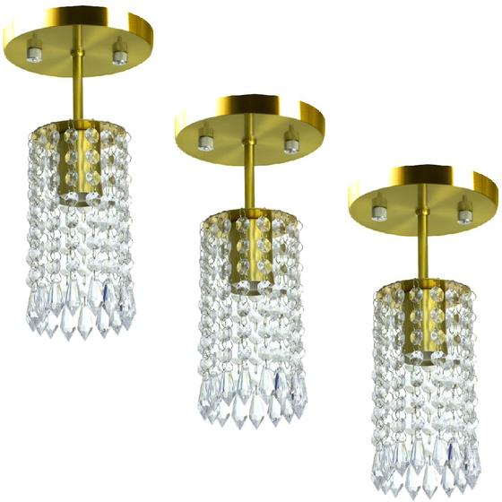 Imagem de Kit 3 Lustres Clearcrillic Cristal Acrílico Redondo Dourado