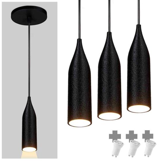 Imagem de Kit 3 Lustres Pendentes Design 3D - Abs174 - Preto + Led