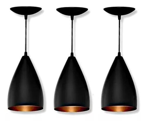 Imagem de Kit 3 Lustres Pendentes Modelo Vegas Luxo Preto Com Cobre