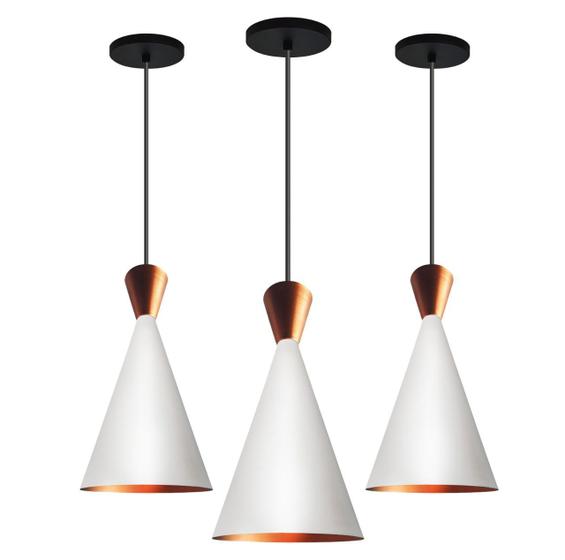 Kit 3 Lustres Pendentes Tom Dixon Branco New City Menor preço em Kit 3 Lustres Pendentes Tom Dixon Branco New City