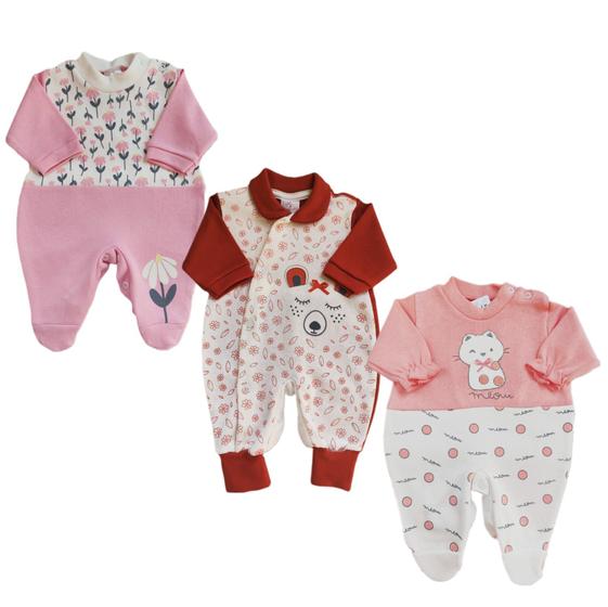 Imagem de Kit 3 Macacão Bebê Prematuro Roupa Enxoval Algodão Reborn