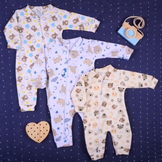 Imagem de Kit 3 Macacao para bebe Soft Masculino menino dia a dia confortavel