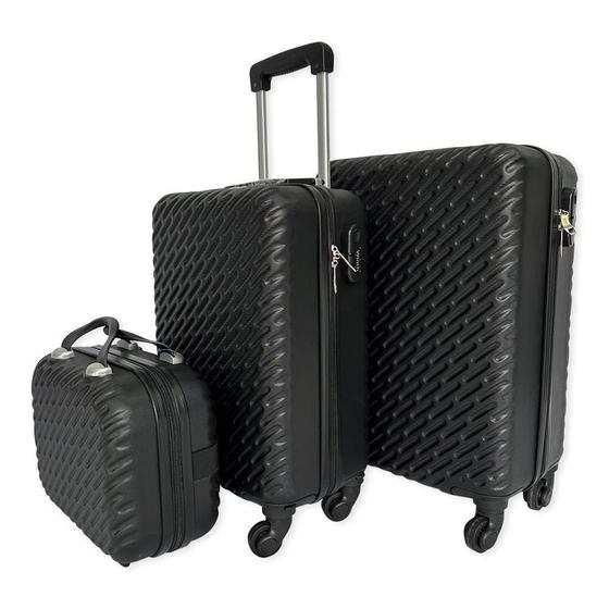 Imagem de Kit 3 Malas De Viagem 18 20 Preta Material Resistente Com Cadeado Winth