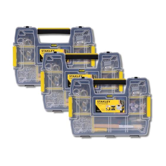 Imagem de Kit 3 Maleta Organizadora Ferramenta Stanley Caixa 8 Divisórias Vazia Trava Pequena Guardar Parafuso