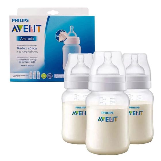 Imagem de Kit 3 Mamadeiras 260ml Avent Philips Clássica Anti-cólica bebê Original