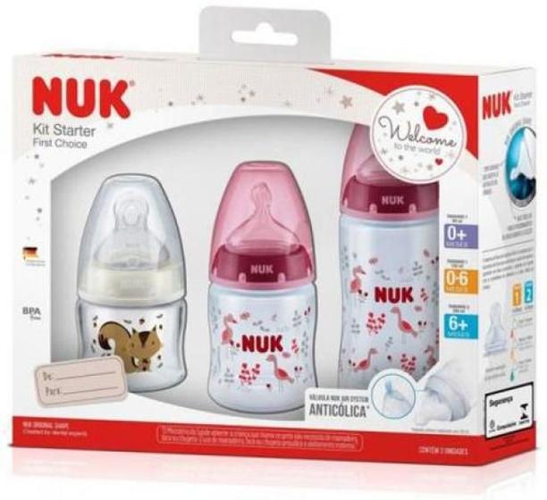 Imagem de Kit 3 Mamadeiras Nuk Starter 90 + 150 +300Ml Rosa