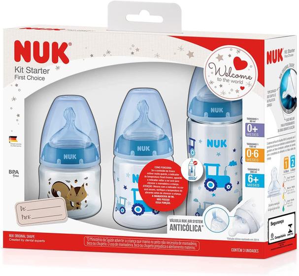 Imagem de Kit 3 Mamadeiras Nuk Starter 90ml 150ml e 300ml Controle de Temperatura