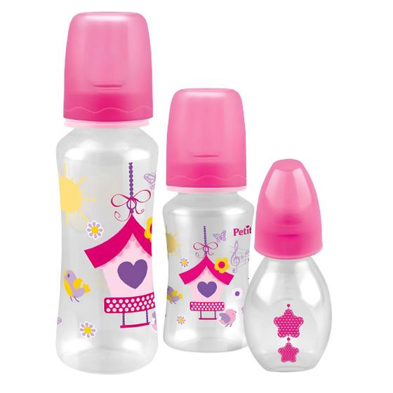 Imagem de Kit 3 Mamadeiras Petita com Chuquinha Bico Reto 100% Silicone 60/140/240 mL