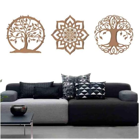 Imagem de Kit 3 Mandalas Decorativas Mdf 30X30 Vazado Marrom Modelo 3