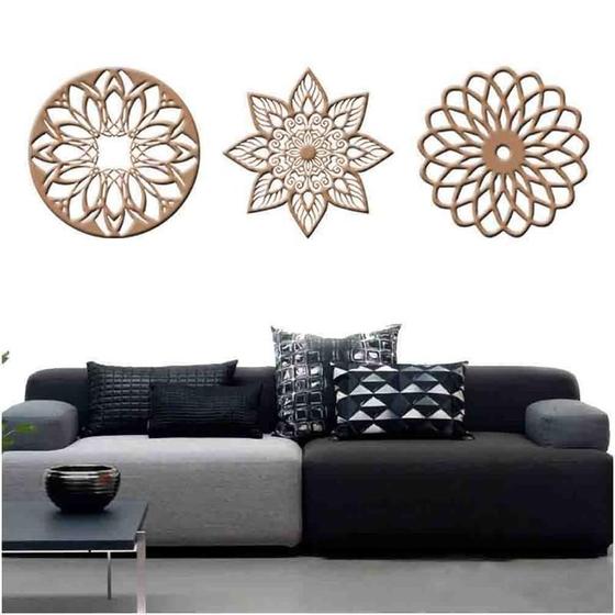 Imagem de Kit 3 Mandalas Decorativas Mdf 60X60 Vazado Preto Modelo 1