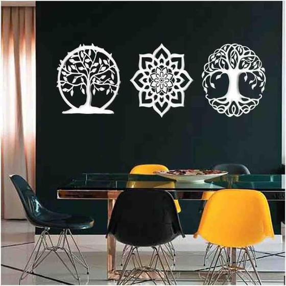 Imagem de Kit 3 Mandalas Decorativas Mdf 60X60 Vazado Preto Modelo 2