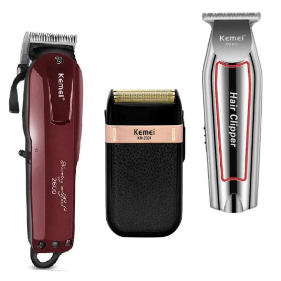 Imagem de Kit 3 Maquinas Profissionais Cortar Cabelo Acabamento Barba Shaver Potentes 110/220V