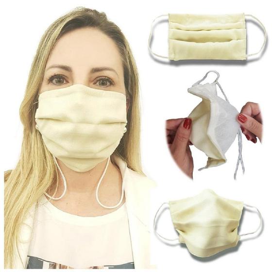 Imagem de Kit 3 Máscaras De Tecido Lavável Dupla Camada Não Descartável Com Clipe Nasal